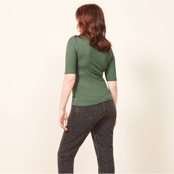 Reformation Ribbed Knit Leia Mock Turtleneck Top in Sage Gren New Size Small - Picture 4 of 11